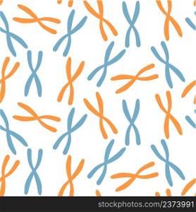 X chromosome seamless pattern blue orange on white stock vector illustration
