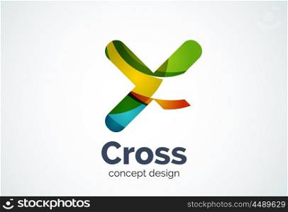 X cross logo template, rotated plus, medical or letter concept. Modern minimal design logotype created with geometric shapes - circles, overlapping elements