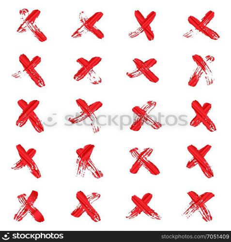 X Cross Sign Vector. Red Hand Drawn X Mark Symbol. Grunge Letter X Isolated. X - Cross Vector. Red Handwritten Symbol Or Letter Isolated On White Background.