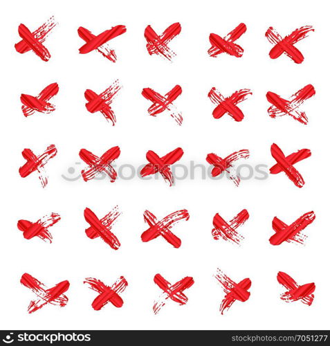 X - Cross Vector. Red Handwritten Symbol Or Letter Isolated On White Background.. X Red Marks Set Vector. X Cross Sign. Crossed Vector Brush Strokes Isolated Illustration.