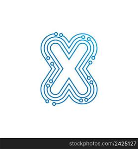 X initial letter Circuit technology illustration logo vector template