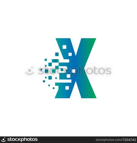 X Initial Letter Logo Design with Digital Pixels in Gradient Colors