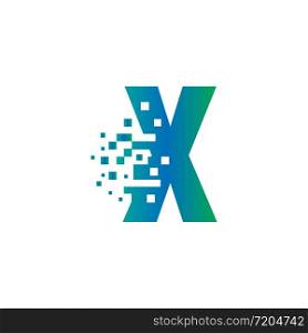 X Initial Letter Logo Design with Digital Pixels in Gradient Colors