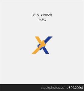 x - Letter abstract icon & hands logo design vector template.Business offer,partnership symbol.Hope,help concept.Support,teamwork sign.Corporate business & education logotype symbol.Vector illustration
