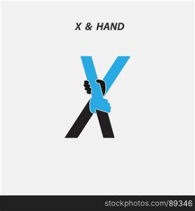 X - Letter abstract icon & hands logo design vector template.Italic style.Business offer,Partnership,Hope,Help,Support,Teamwork sign.Corporate business & education logotype symbol.Vector illustration