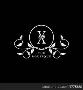 X Letter Logo Boutique Luxury Nature Floral Flower. Monogram vector design concept letter and floral flower with leaf for initial, fashion brand, and luxuries business identity.