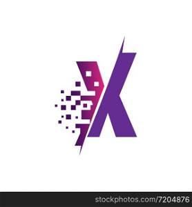 X Letter Logo Design with Digital Pixels in concept strokes
