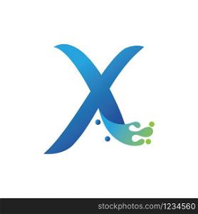 X letter logo design with water splash ripple template