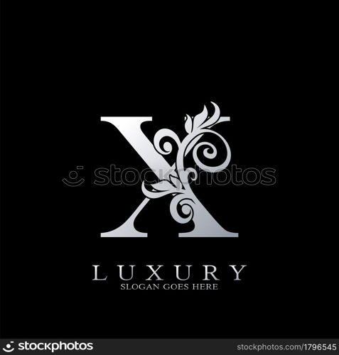 X Letter Logo Monogram Luxury Initial Logo vector template design silver.