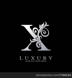 X Letter Logo Monogram Luxury Initial Logo vector template design silver.