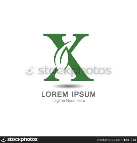 X Letter logo with leaf concept template design