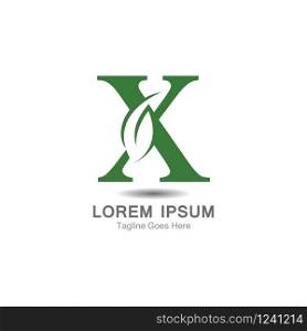 X Letter logo with leaf concept template design