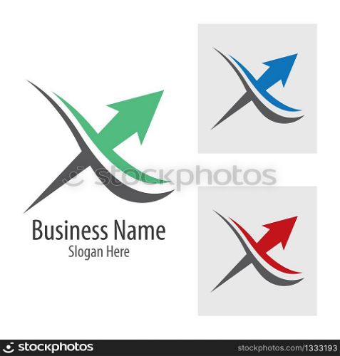 X letter with arrow logo vector icon illustration