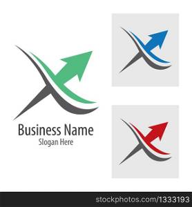 X letter with arrow logo vector icon illustration