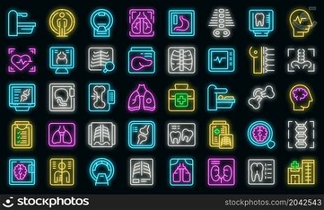 X-ray examination icons set outline vector. Hospital room. Medical examination. X-ray examination icons set vector neon