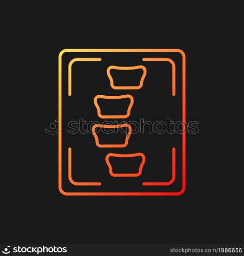 X-ray of scoliosis gradient vector icon for dark theme. Backbone curve diagnostics. Spine deformity. Thin line color symbol. Modern style pictogram. Vector isolated outline drawing. X-ray of scoliosis gradient vector icon for dark theme