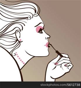 &#x9;Beautiful woman applying make-up