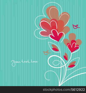 &#x9;Floral background with cartoon birds