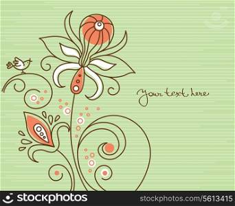 &#x9;Floral background with cartoon birds