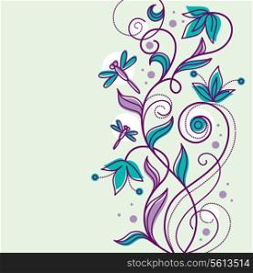 &#x9;Floral background with cartoon dragonflies