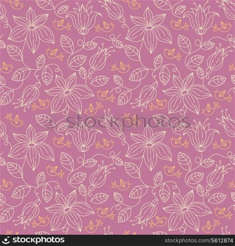 &#x9;Floral seamless pattern with birds
