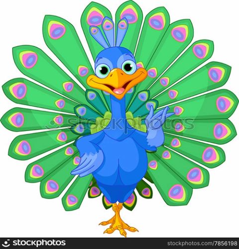 &#xA;Cartoon peacock bird with beautiful tail.