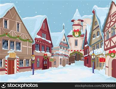 &#xA;Christmas town street at winter day