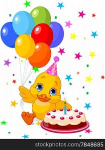 &#xA;Cute Duckling with party hat holding balloons