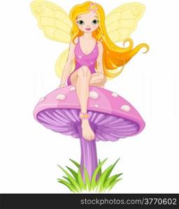 &#xA;Cute fairy elf sitting on mushroom&#xA;