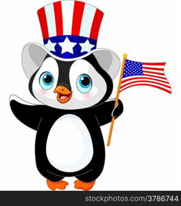 &#xA;Cute patriotic penguin with US flag