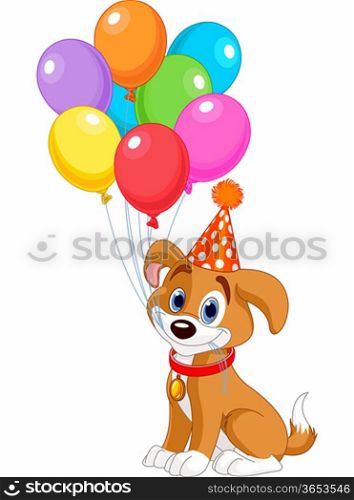 &#xA;Cute Puppy with birthday balloons and party hat