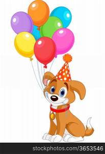 &#xA;Cute Puppy with birthday balloons and party hat