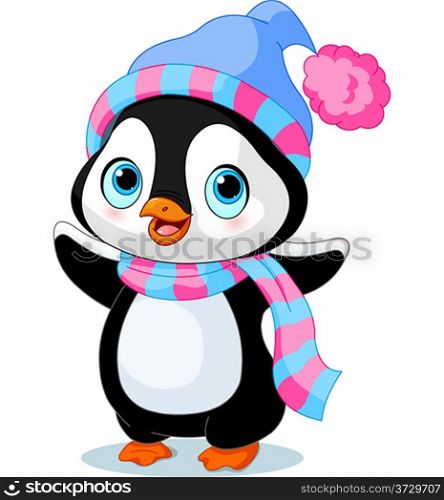 &#xA;Cute winter penguin with hat and scarf