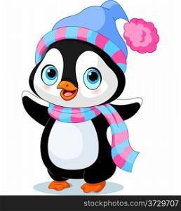 &#xA;Cute winter penguin with hat and scarf