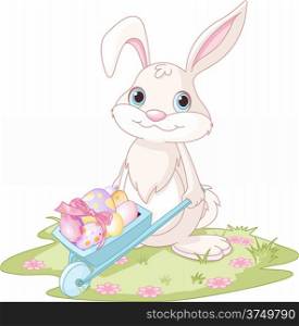 &#xA;Easter Bunny with wheelbarrow full of eggs