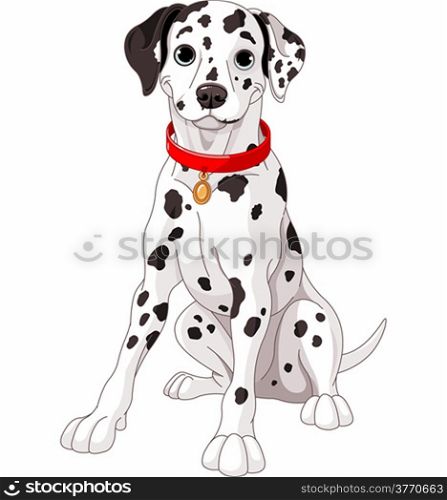&#xA;Illustration of a cute Dalmatian dog wearing a red collar