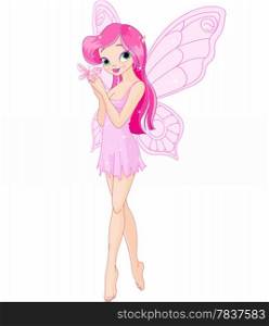 &#xA;Illustration of a cute pink spring fairy with butterfly