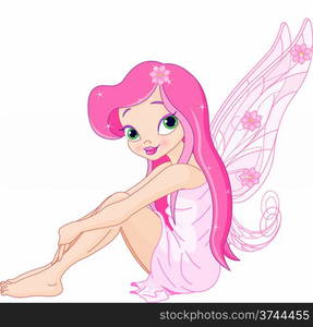 &#xA;Illustration of a sitting cute pink young fairy