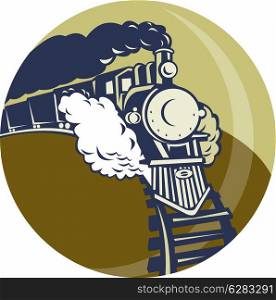 &#xA;illustration of a Steam train or locomotive coming up set inside a circle