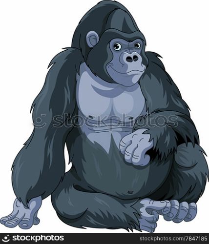 &#xA;Illustration of cute cartoon sitting gorilla