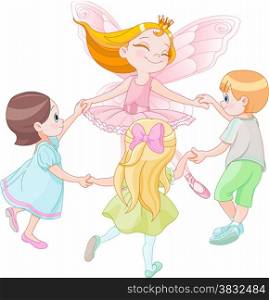&#xA;Illustration of fairy dancing with children