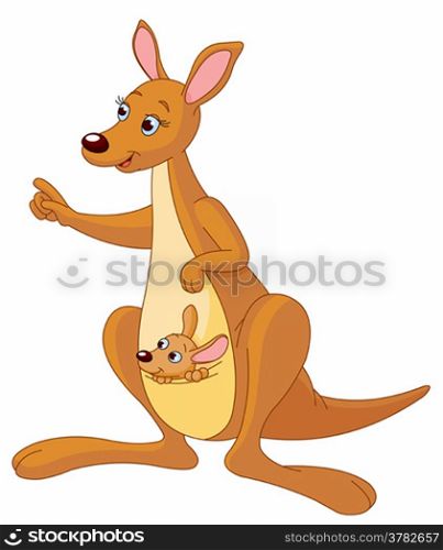 &#xA;Illustration of pointing cartoon kangaroo with Joey