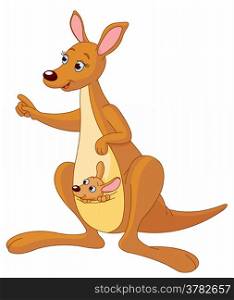 &#xA;Illustration of pointing cartoon kangaroo with Joey