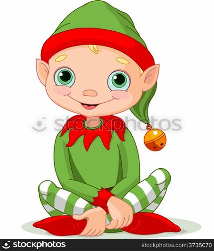 &#xA;Illustration of sitting cute Christmas Elf