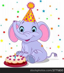 &#xA;Illustration of very cute baby elephant Birthday