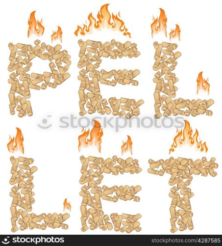 &#xA;pellet background with fire isolated on white &#xA;