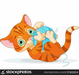 &#xA;Tubby kitten playing with a ball of yarn