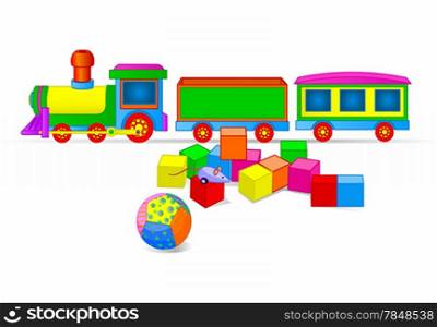 &#xA;Vector illustration of Toy train and building blocks