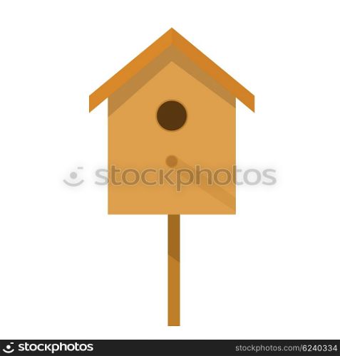 &#xA;Wooden birdhouse on a white background isolate. Small house for birds in flat style. Birdhouse illustration. Stock vector