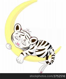 &#xA;&#xA;A cute character of white tiger cub sleeping on the moon.